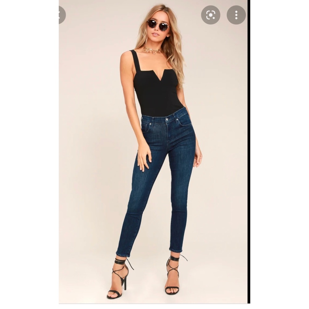 Agolde Sophie High Rise dark wash jeans with distressed knees